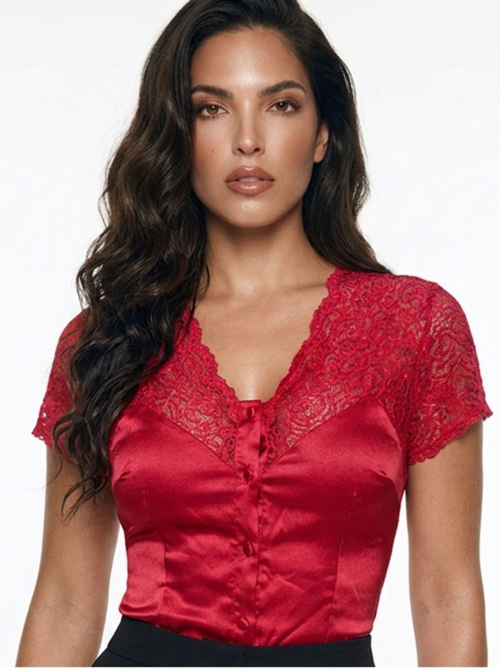 CACIQUE | Red Lace Lingerie Style Cropped Top Women’s Size Small
